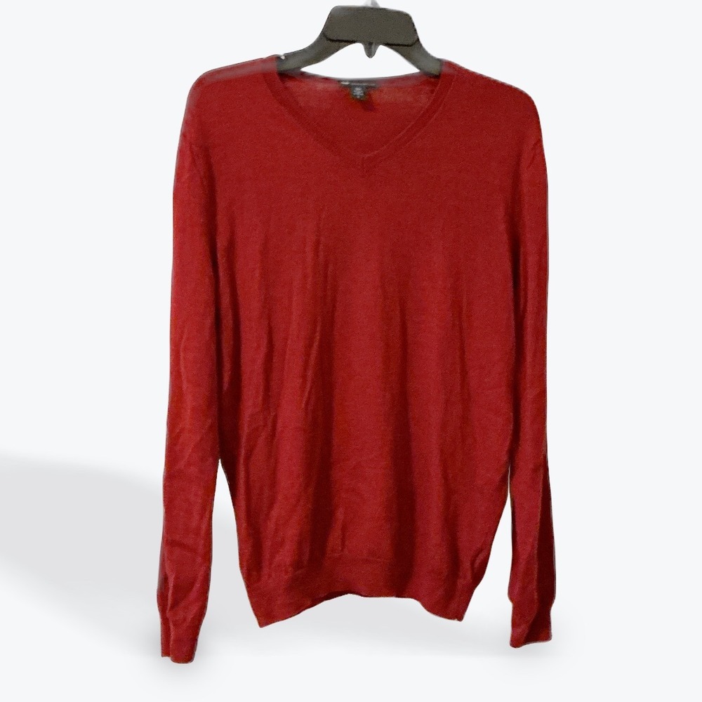 Gap Mens Heather Red V Neck‎ Merino Wool Sweater Size Large